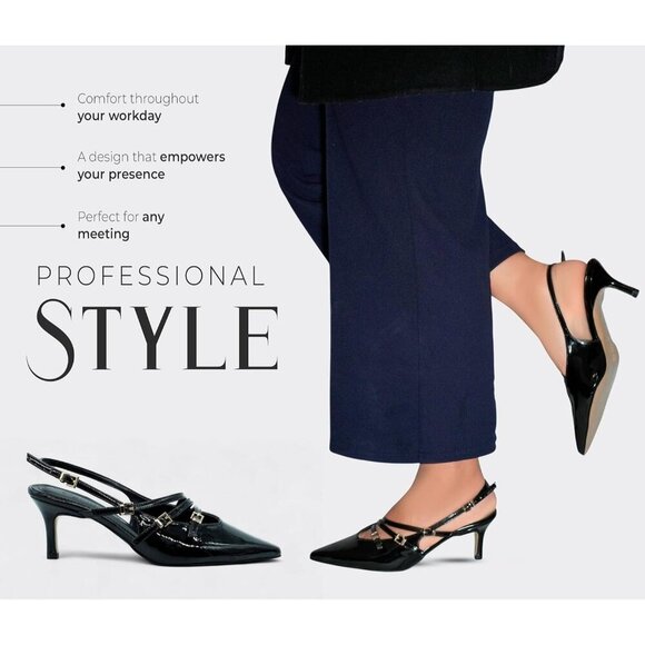 🆕Elegant Black Women's Low Heel Sandals - Comfortable Platform Dress Shoes - Picture 6 of 6